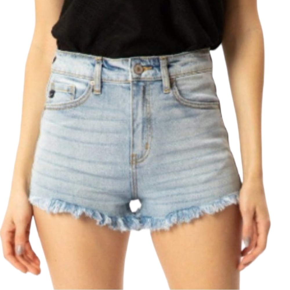 KanCan Women’s Frayed Light Wash Blue Denim Jean Short